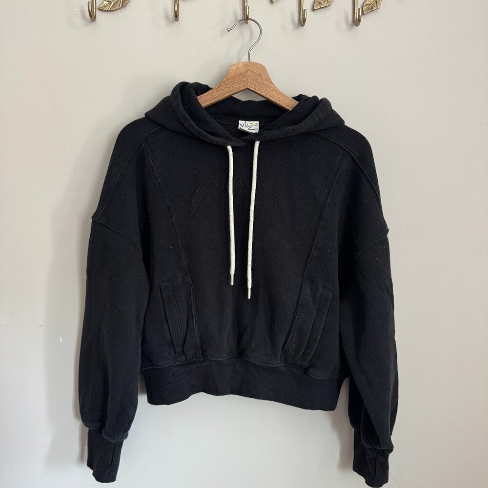 Aerie Black Fleece-Lined Cropped Hoodie - Size Medium